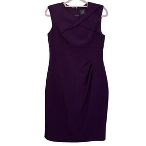 Adrianna Papell Plum Purple Sleeveless Bodycon Pleat Detail Midi Dress Size 12